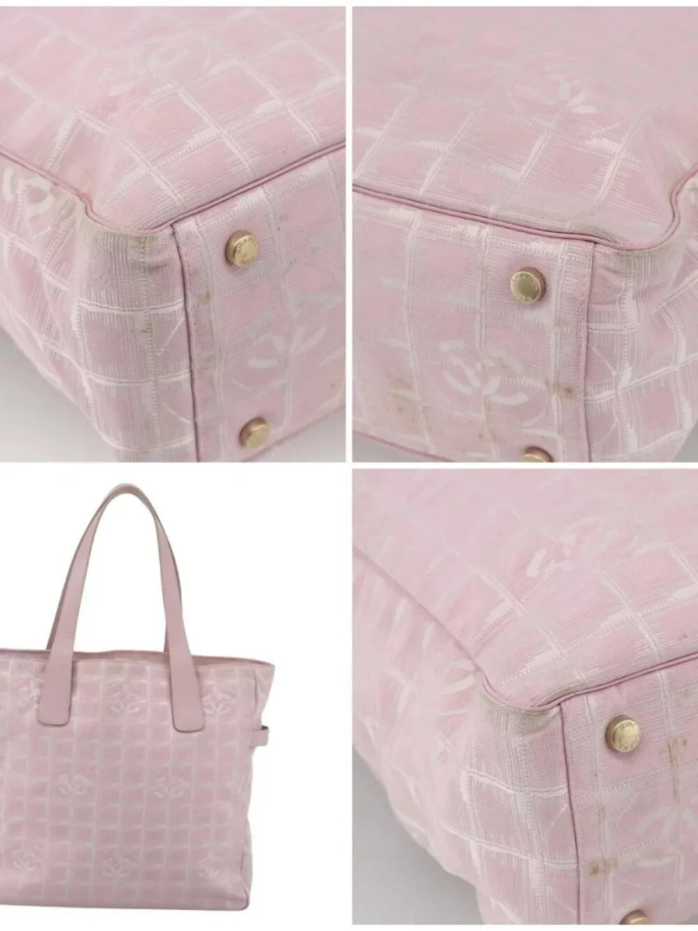 CHANEL New Travel Line Tote Bag Nylon Pink Gold CC Auth BA11991